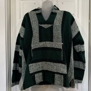 Baja Rasta Beach Hooded Jacket Blanket Weave Relaxed Bohemian Rustic Men's L